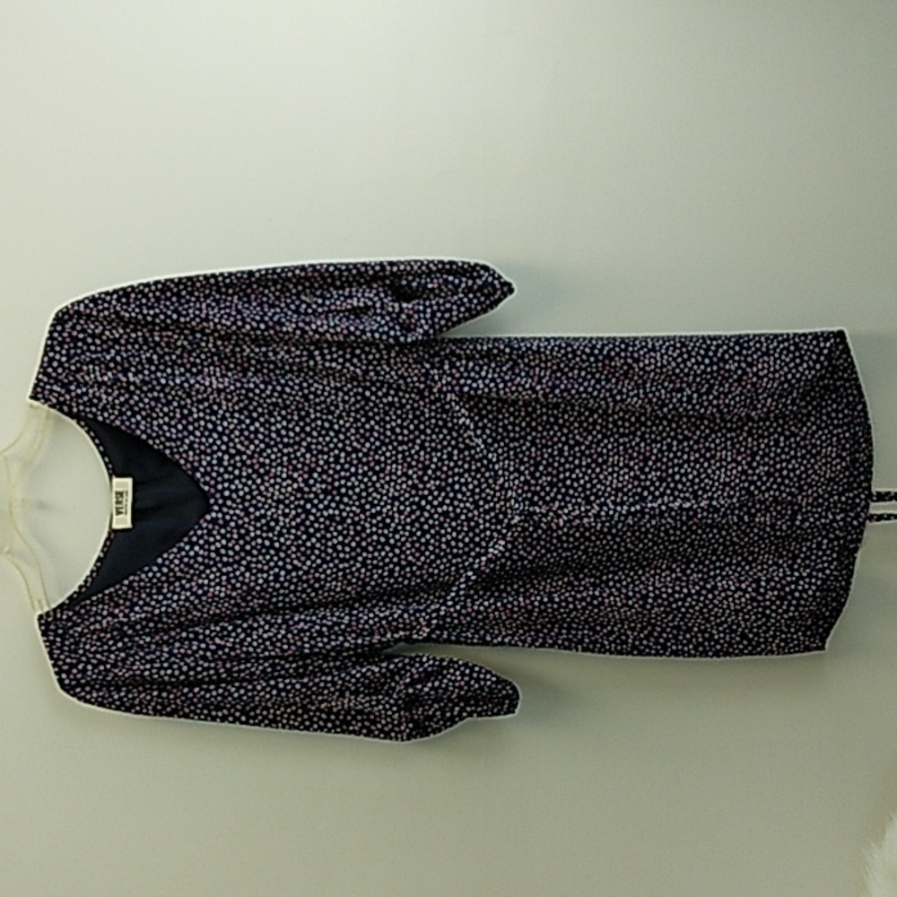 Verse Belted 3/4‎ Sleeve Navy Pink Dot Shift Dress Size Large Lined